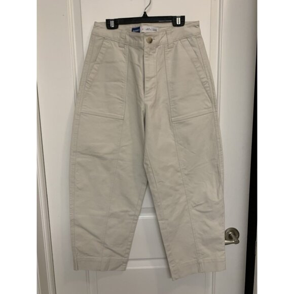 Old Navy High Rise Barrel Leg Pants Size 8 Beige Utility Minimalist Casual Ankle - Picture 1 of 9